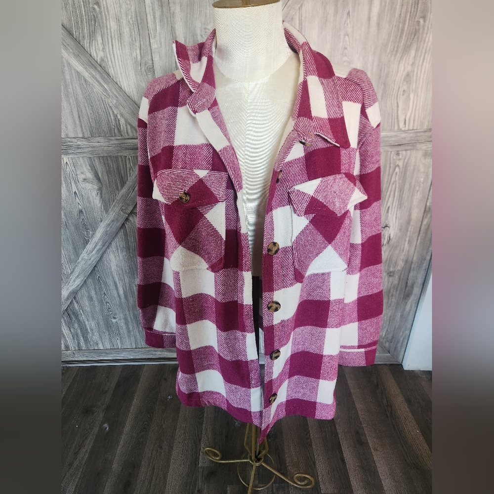 Pink Plaid Button-Up Women's Shacket